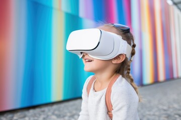 girl wearing virtual reality goggles near amusement and ignoring real life. The concept of gadget addiction and overuse of social media and mobile devices