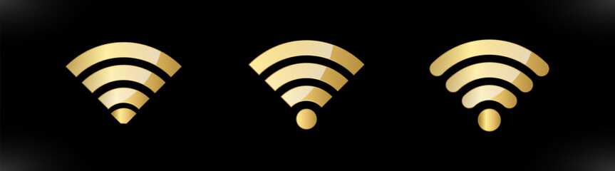 Golden Wi-Fi icon. Wireless network icon. Vector Illustration