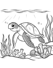 cute coloring book for kids sea turtle swimming in water
