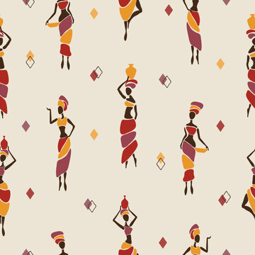 African women seamless pattern. Vector illustration