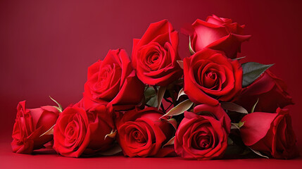 Red rose bouquet on a red background