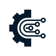 Gear technology concept. Integration and modernization. Vector linear icon isolated on white background.