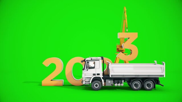 Vehicle construction 2024. Concept 2024 New Year sign. 3d rendering