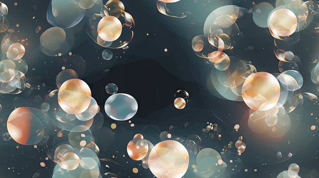  a lot of bubbles floating in the air on a black background with gold and silver circles and bubbles floating in the air.  generative ai