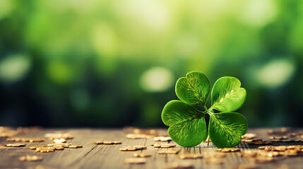 Happy St.Patriks day. Composition with clover leaves - obrazy, fototapety, plakaty
