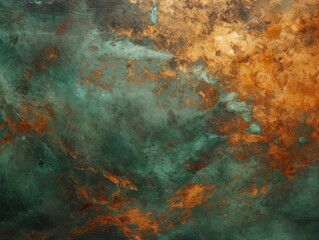 Textured background abstraction. Painted wall. Vibrant colors design. Hunter green and copper colors.