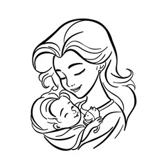 The mother held the child in her arms. Maternity and child care. Vector linear illustration on white background