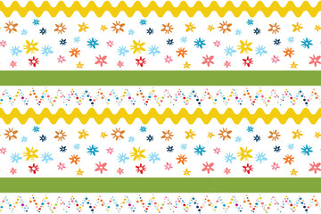Seamless isolated Pattern Flowers Diverse Creative Projects Perfect summer spring print children's fabrics Typography Tablecloths Scrapbooking Wallpaper Repeat Polka dots Green wavy lines pastel line 
