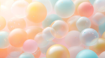 Abstract pastel background of soft colors of colorful balloons and balls. Creative entertainment concept. - obrazy, fototapety, plakaty