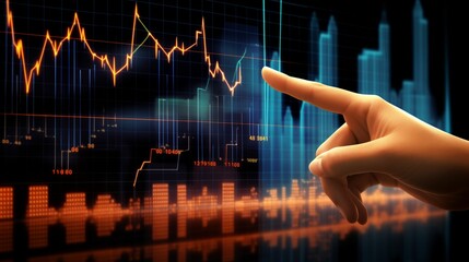 Hand pointing to stock market chart