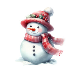 Fototapeta premium watercolor cute snowman isolated on transparent background