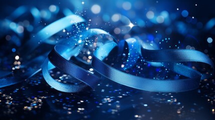 background blue ribbons with sparkles. - obrazy, fototapety, plakaty