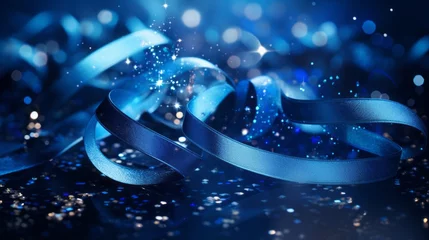 Fotobehang background blue ribbons with sparkles. © Yahor Shylau 