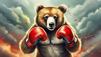 Bear with boxing gloves on - obrazy, fototapety, plakaty