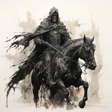 Drawing white ink dullahan black horse artwork photography image AI generated art