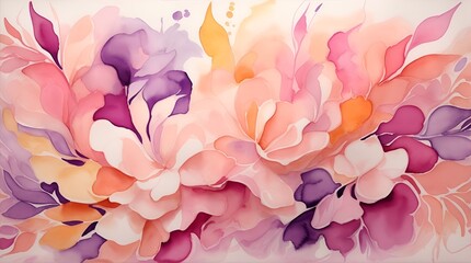 Obraz premium Purple magenta pink peach coral orange yellow beige white abstract watercolor. Art background. Light pastel pale soft. Design