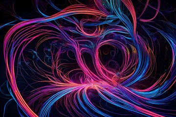 Ethereal neon tendrils intertwining in a cosmic backdrop - obrazy, fototapety, plakaty
