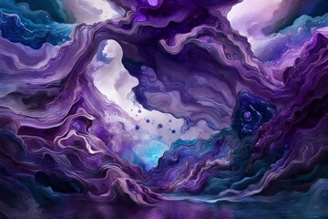 Liquid amethyst and sapphire merging into a surreal dreamscape
