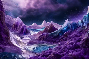 Deurstickers Liquid amethyst and sapphire merging into a surreal dreamscape © Malik