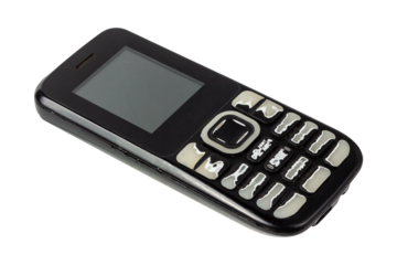 A used cell phone. Basic phone isolated on white background. Old cell phone.