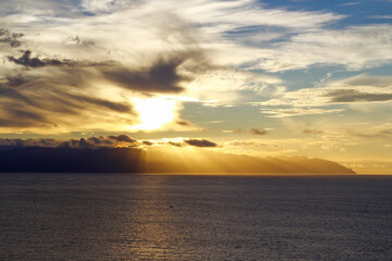 Sunset over Gomera island, Canaries, Spain