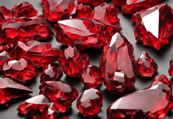 Crystals shining red colored sharp edeges. Close-up. Generative AI