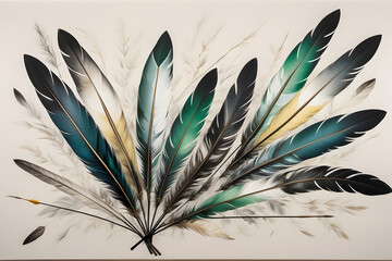 The background of a bunch of feathers, Watercolour illustration AI generated