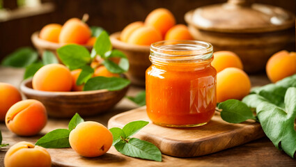 Appetizing apricot jam in the kitchen