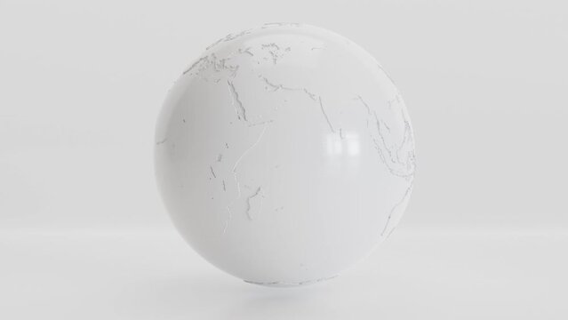 Loop 3d animation of a white, clean model of the planet Earth. A white planet on a white background, a world without borders and political divisions. The idea of freedom and universal equality.