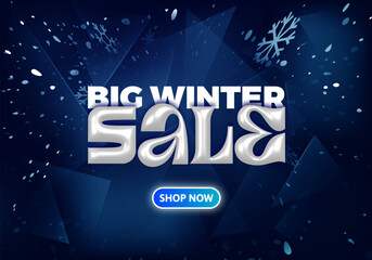 Big Winter Sale Poster Design. Advertising Text on Blue Background with Snowflakes. Vector Illustration for Black Friday Sale and Promotion Christmas Sale