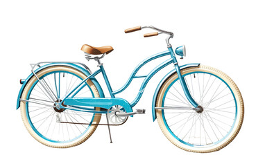 Blue Beach Cruiser Bicycle with White Tyers Isolated on Transparent Background PNG.