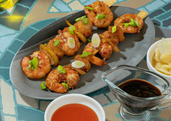 Shrimp kebab with sauce