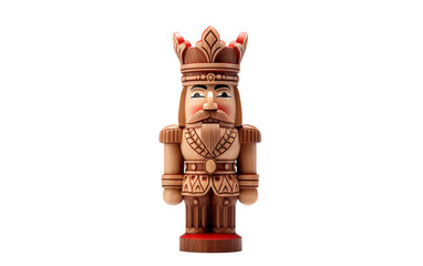 Obraz na płótnie Canvas Portrait Amazing Crafted Wooden Nutcracker Figurine is Standing Isolated on Transparent Background PNG.
