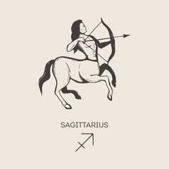 Sagittarius zodiac symbol, hand drawn 