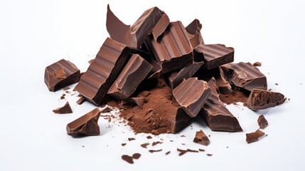pieces of chocolate on a white background.