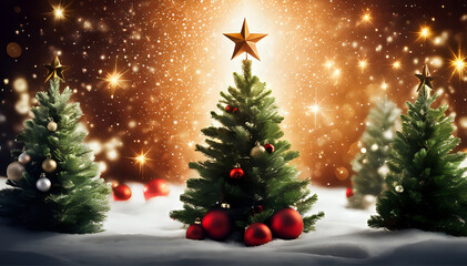 Fototapeta na wymiar Christmas Tree Photorealistic Illustration. 3d Illustration. Christmas Greeting. Copy Space.