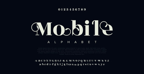 MOBILE  alphabet letters font. Typography elegant classic lettering serif fonts decorative vintage retro concept. vector illustration - obrazy, fototapety, plakaty