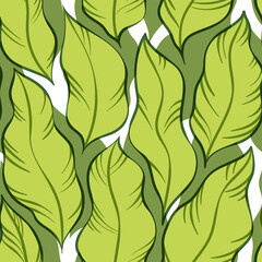 Green leaves seamless vector pattern. Big leaf background, textured jungle print