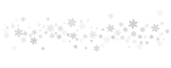 Christmas snowflakes background. Winter silver snow falling minimal decoration, greeting card. Noel subtle backdrop. Vector illustration - obrazy, fototapety, plakaty