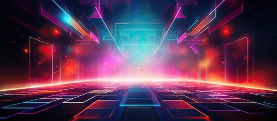 The abstract geometric art illustration with a retro touch featuring a colorful background and creative splash textures adds a vibrant and celebratory atmosphere to any website or wallpaper  - obrazy, fototapety, plakaty