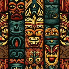 Fototapeta premium Polynesian Tiki Mask Pattern