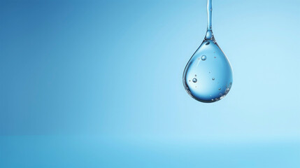 Closeup of one single water drop droplet isolated on blue background  - Powered by Adobe