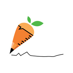 Carrot logo as a pencil, ruler and vegetable isolated on white background. Vector illustration. Eps 10. Writing tool company logo idea with a carrot symbol