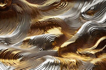 Shimmering metallic ripples of liquid gold and silver 