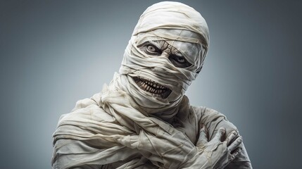 standing bandaged mummy - spooky character on white background. create using generative ai tool 