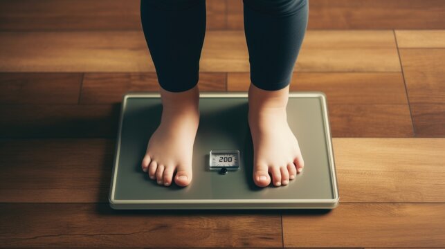 A Woman Standing On A Scale With Her Feet On It. Generative AI.