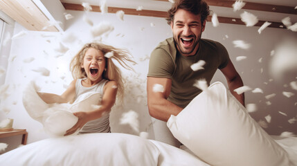 familly have a lot of fun wiht have a pillow fight 