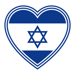 Israel heart shaped flag icon. Jewish land patriotic flag blue and white symbol. Vector illustration.