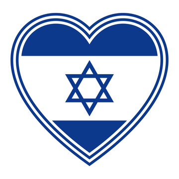 Israel heart shaped flag icon. Jewish land patriotic flag blue and white symbol. Vector illustration.