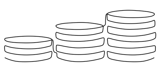 Coins stack continuous one line drawing. Business money symbol concept. Vector illustration isolated on white.